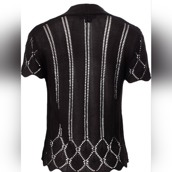 Cap Sleeve Pointelle Shrug Cardigan - Black - Picture 3 of 7